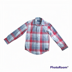 Calvin Klein Jeans Boys Size 8 (S) Red/White/Gray Plaid Button Down Shirt